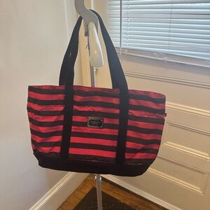 Michael Kors Stylish Pink and Black Striped Tote Bag